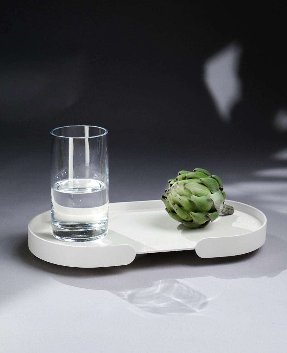 Tablett Butler Siqual-Design Weiß mit Glas