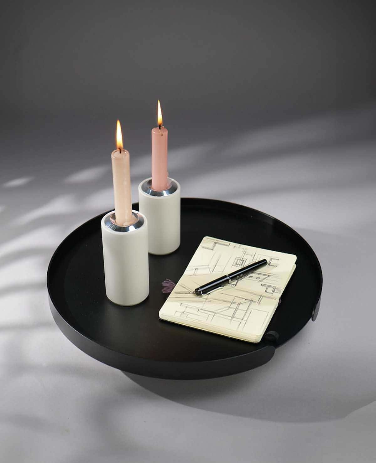 Tablett Lilo Siqual-Design Schwarz mit Kerzenständer