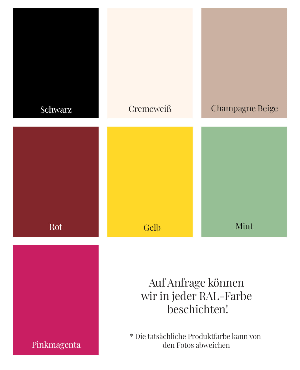 Farbauswahl der Produktkollektion von Siqual Design – alle verfügbaren RAL-Farbtöne im Überblick