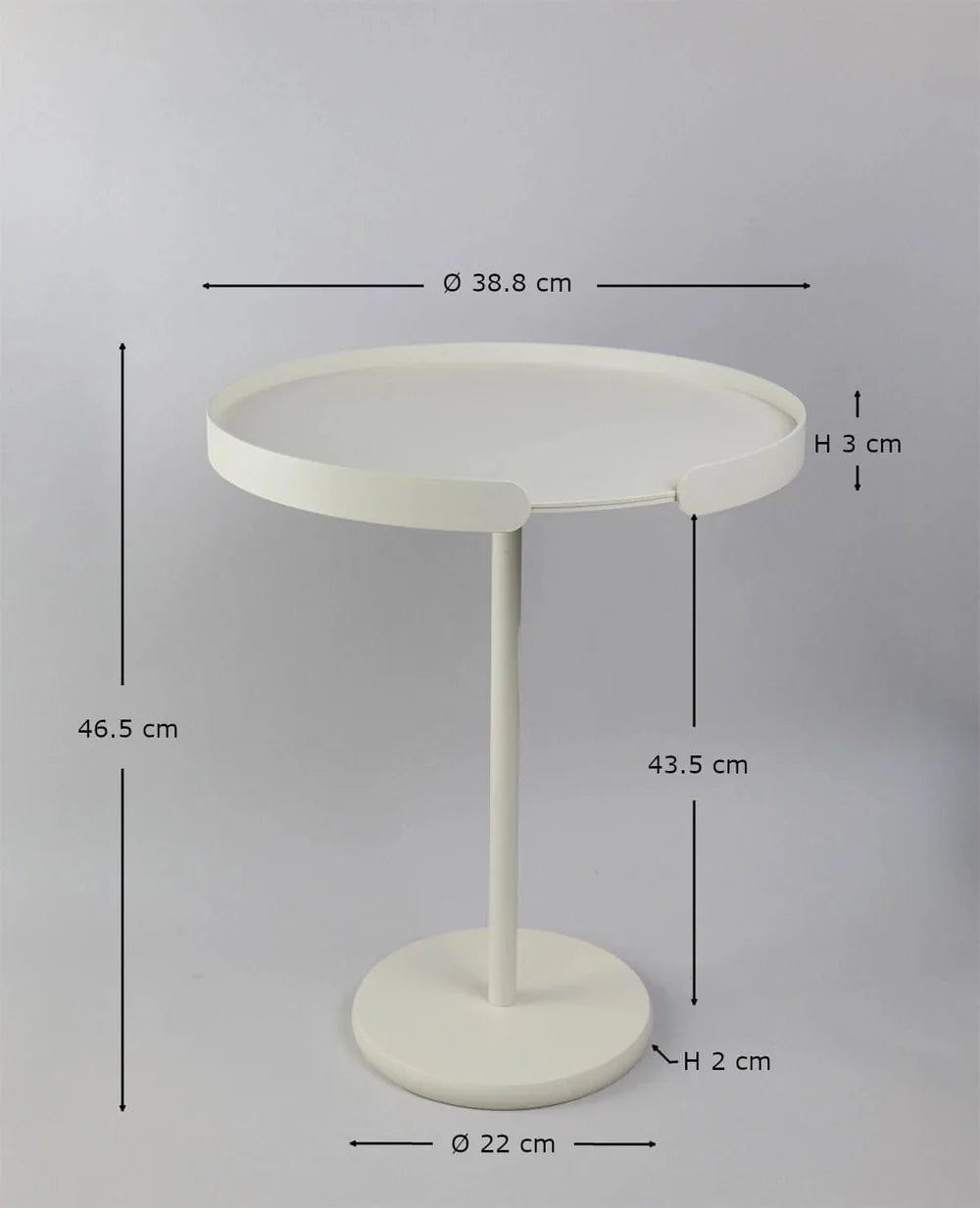Produktbild mit Maßangaben in cm - Ollie Beistelltisch in Cremeweiß