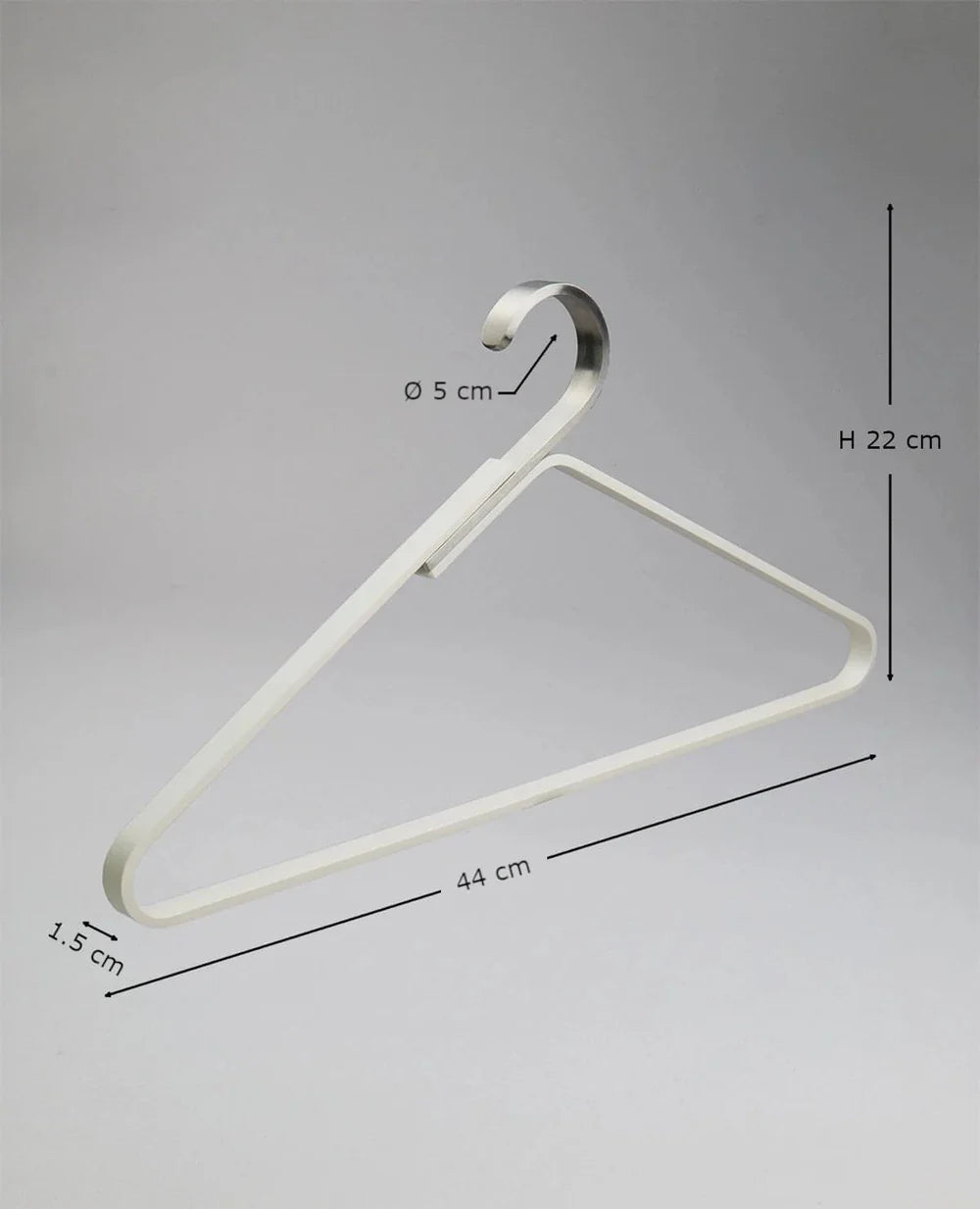 Maßangaben des Silver Unique Kleiderbügels von Siqual – technische Übersicht des Metallbügels mit Edelstahlhaken