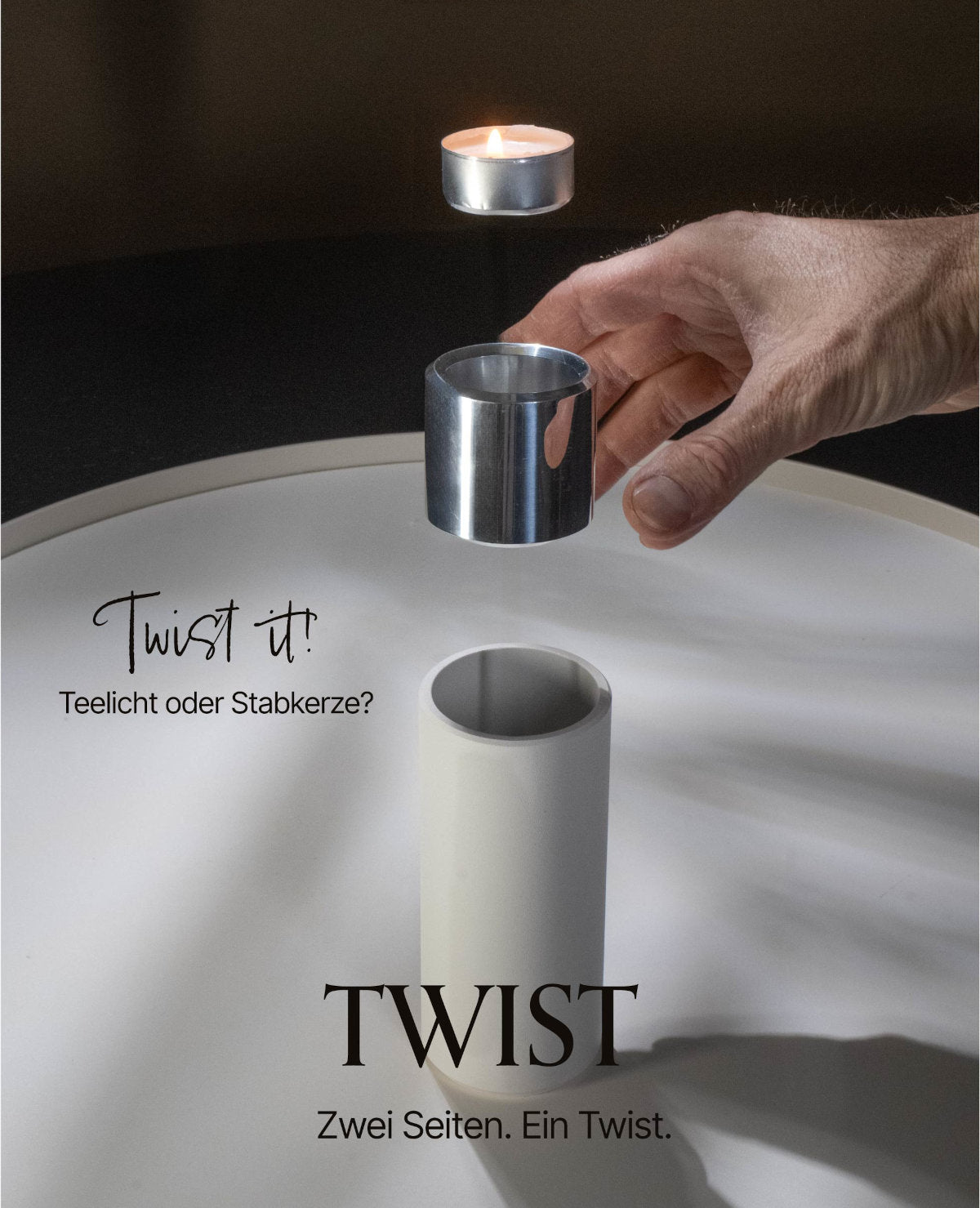 TWIST – moderner 2-in-1 Kerzenständer im 3er-Set für Teelichter und Stabkerzen aus Metall