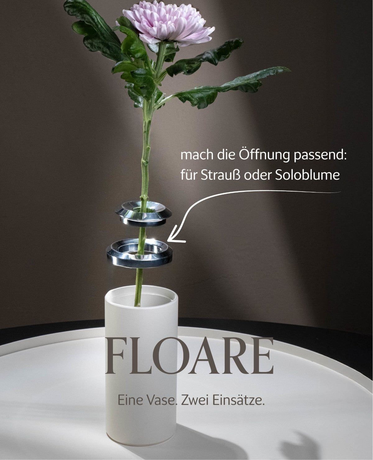 SILVER FLOARE – Minimalistische Metallvase für Einzelblumen oder Sträuße, modular und funktional