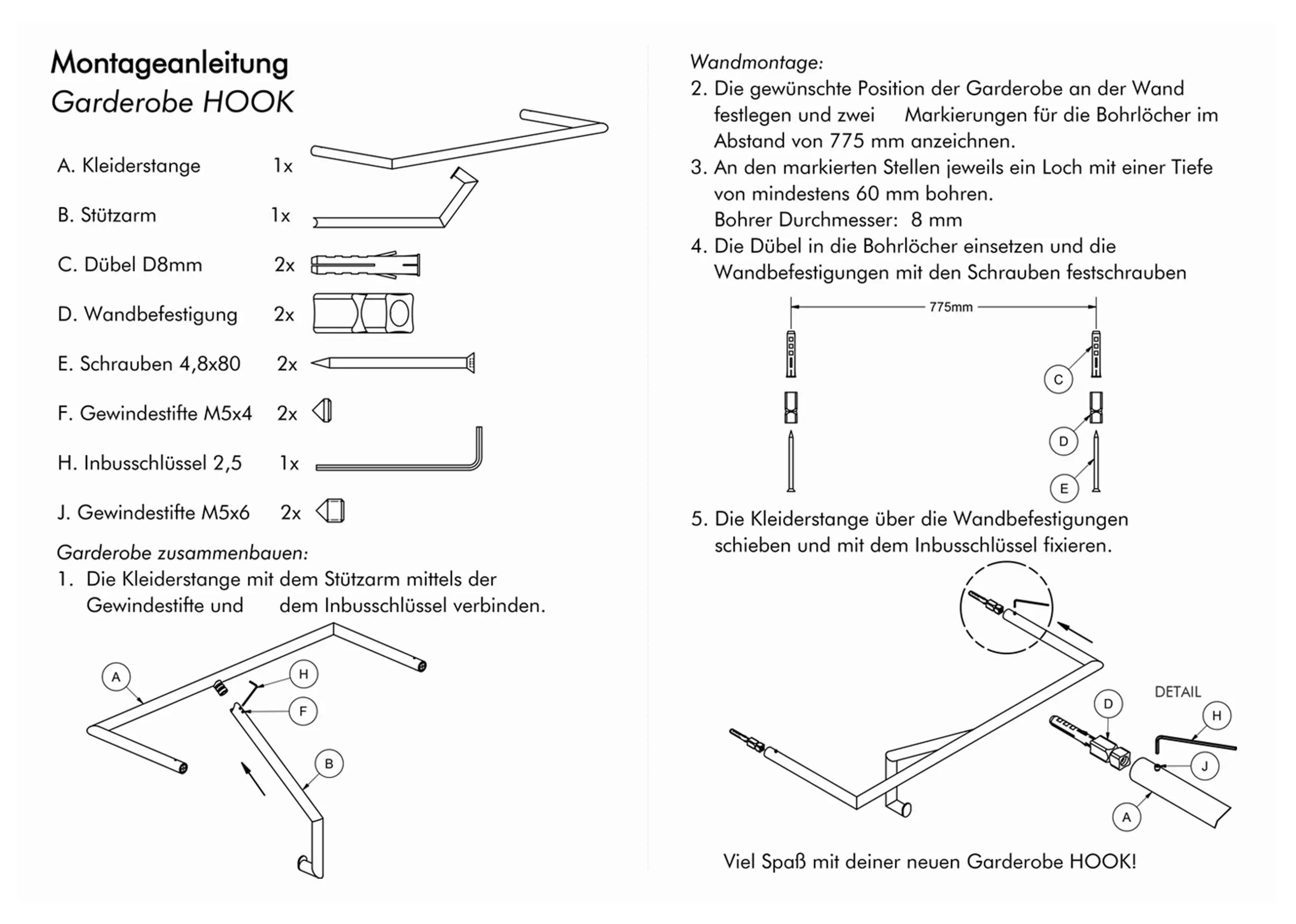 HOOK – Minimalistische Wandgarderobe aus Edelstahl für Flur, Bad und Schlafzimmer