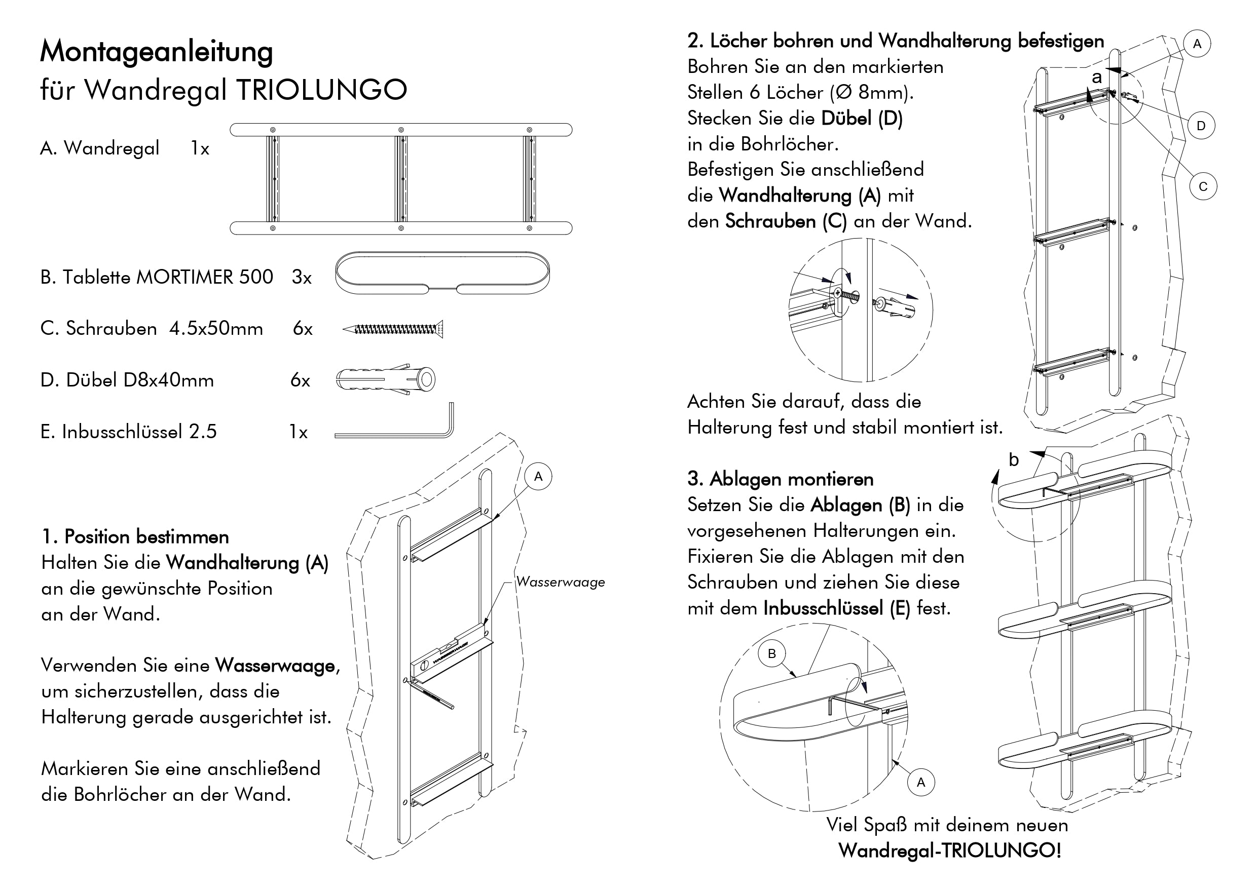 TRIOLUNGO – Design-Wandregal aus Metall mit drei Ablageflächen