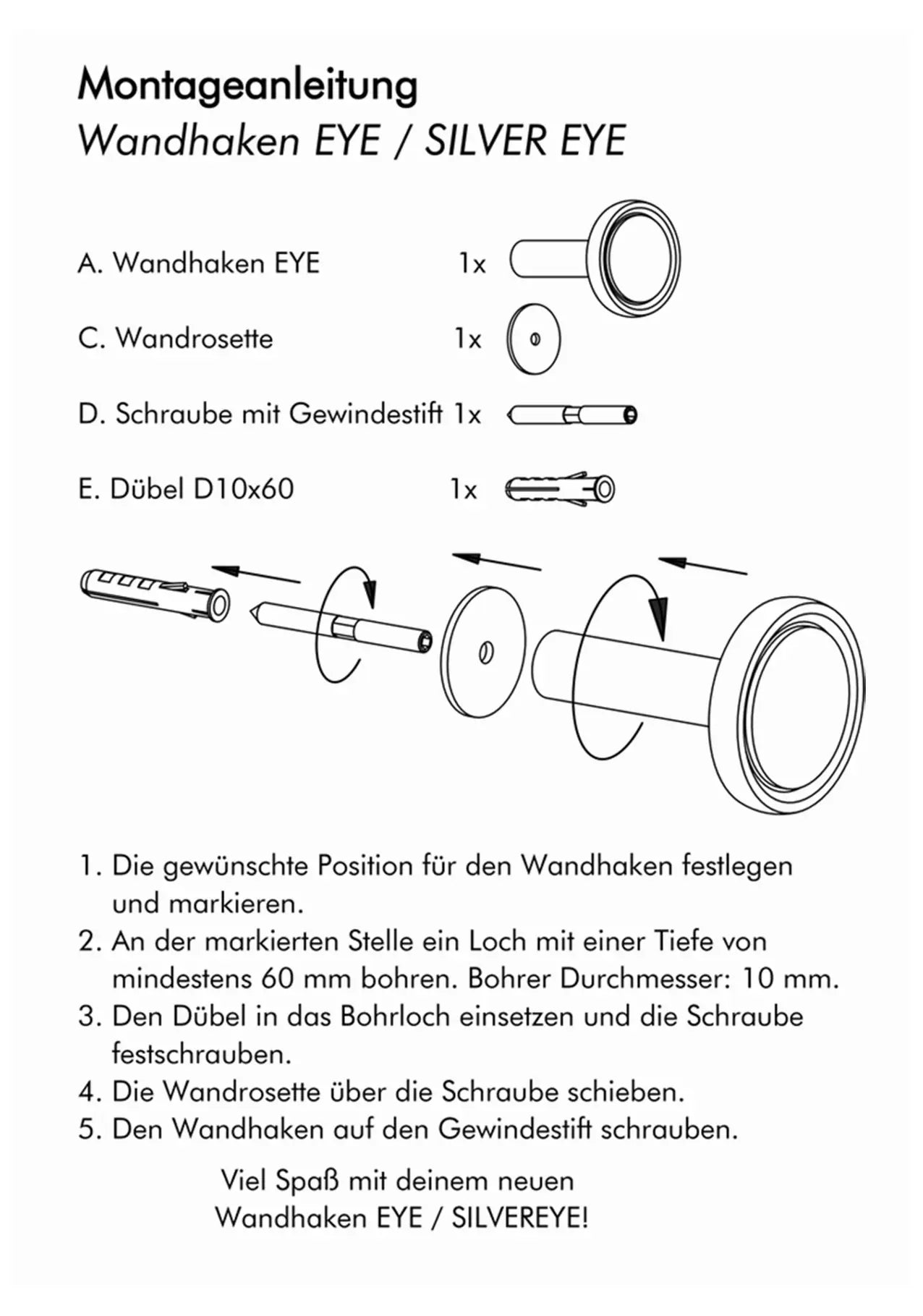 TINY – Kompakter Wandhaken aus Metall im 3er-Set für Bad, Küche und Flur