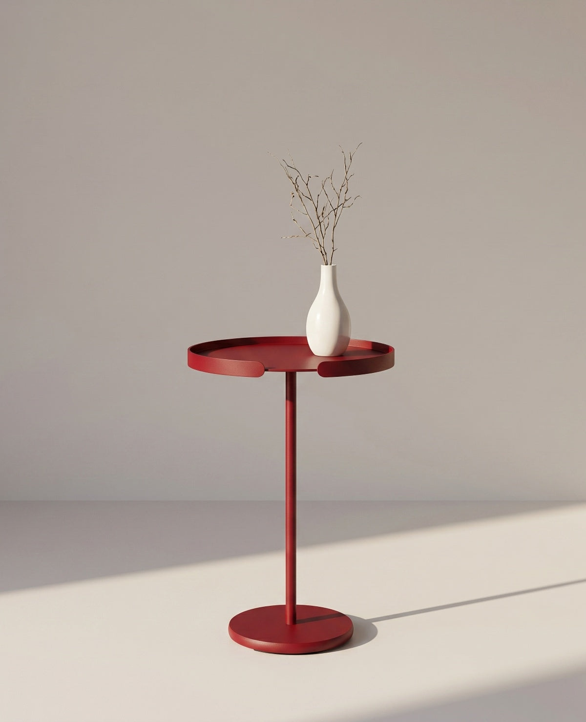 OLLIE Beistelltisch aus Metall in Purpurrot von Siqual Design mit abnehmbarem Tablett für Wohnraum und Outdoor-Bereiche.
