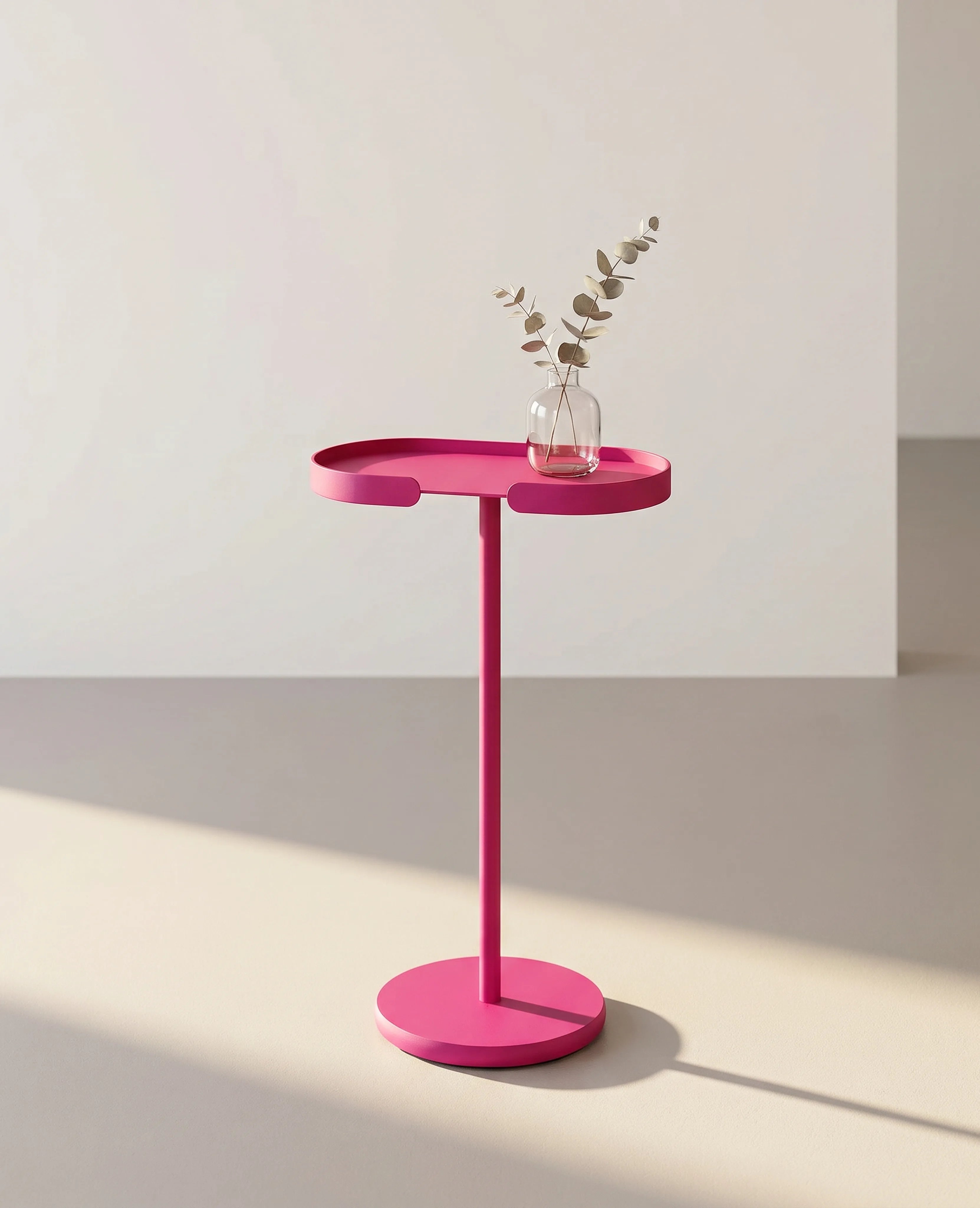 STAN Beistelltisch aus Metall in Pink Magenta von Siqual Design mit pulverbeschichteter Oberfläche für Wohnraum, Balkon und Terrasse.