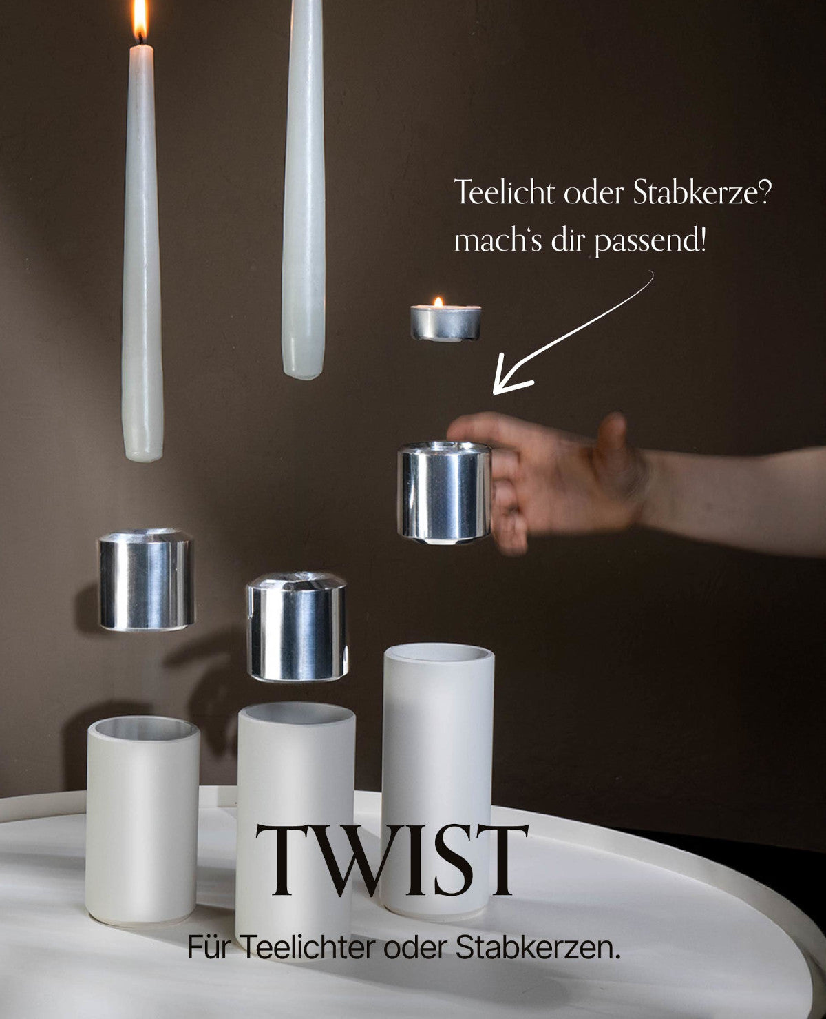 TWIST – moderner 2-in-1 Kerzenständer im 3er-Set für Teelichter und Stabkerzen aus Metall